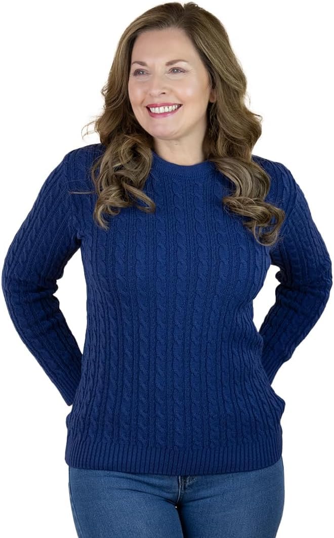 Fashion Friendly Ladies' Round Neck Cable Jumper Denim Large