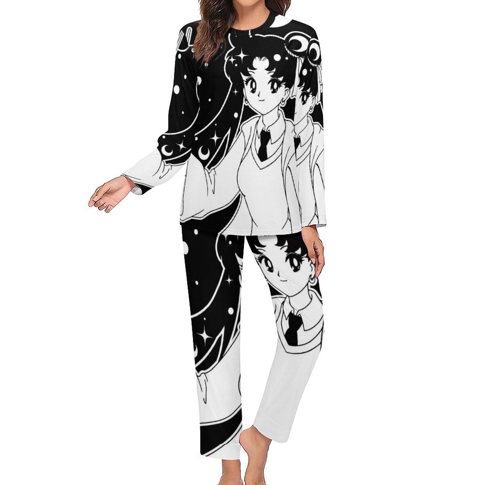 UMENG Anime Mädchen Damen Schlafanzug Lange Pyjama Set Zweiteiliger Nachtwäsche Langarm Hausanzug Sleepwear