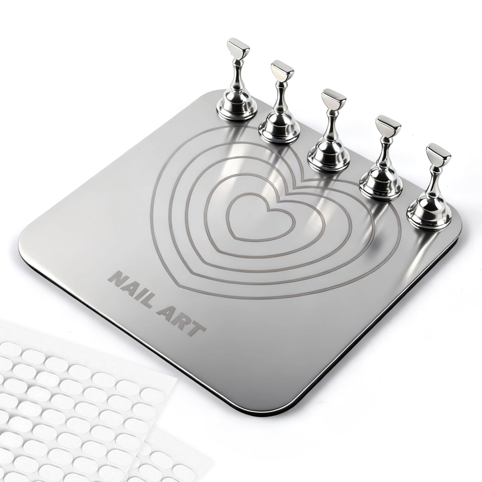 TADOPRO Nail Stand for Press Ons, Nail Holder for Painting Nails, Press on Nail Stand for Nail Art with Magnetic Metal Base 200pcs Double-sided Tape Nail Art Home DIY & Salon Use(sliver01)