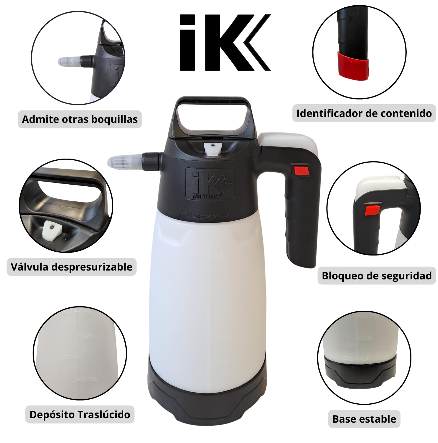 IK Multi Pro 2 360º - Pulverizador a Presión Resistente a Ácidos - Sistema 360º - Depósito Translúcido con Indicador de Nivel - Amplia Boca de Llenado - Válvula de Seguridad Despresurizable