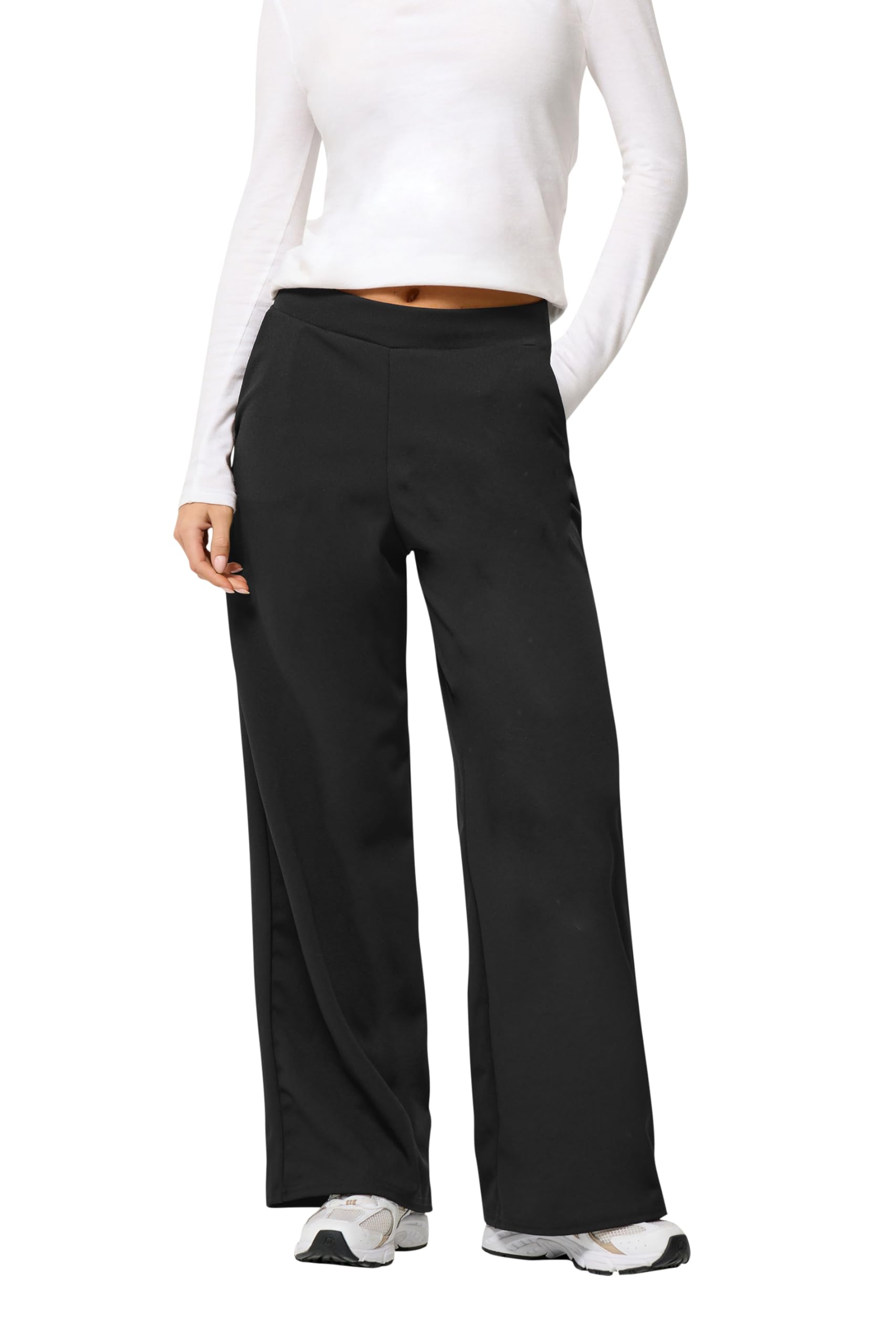 Pixiegirl Women's Black Petite Scuba Wide Leg Trousers In | Size: 10