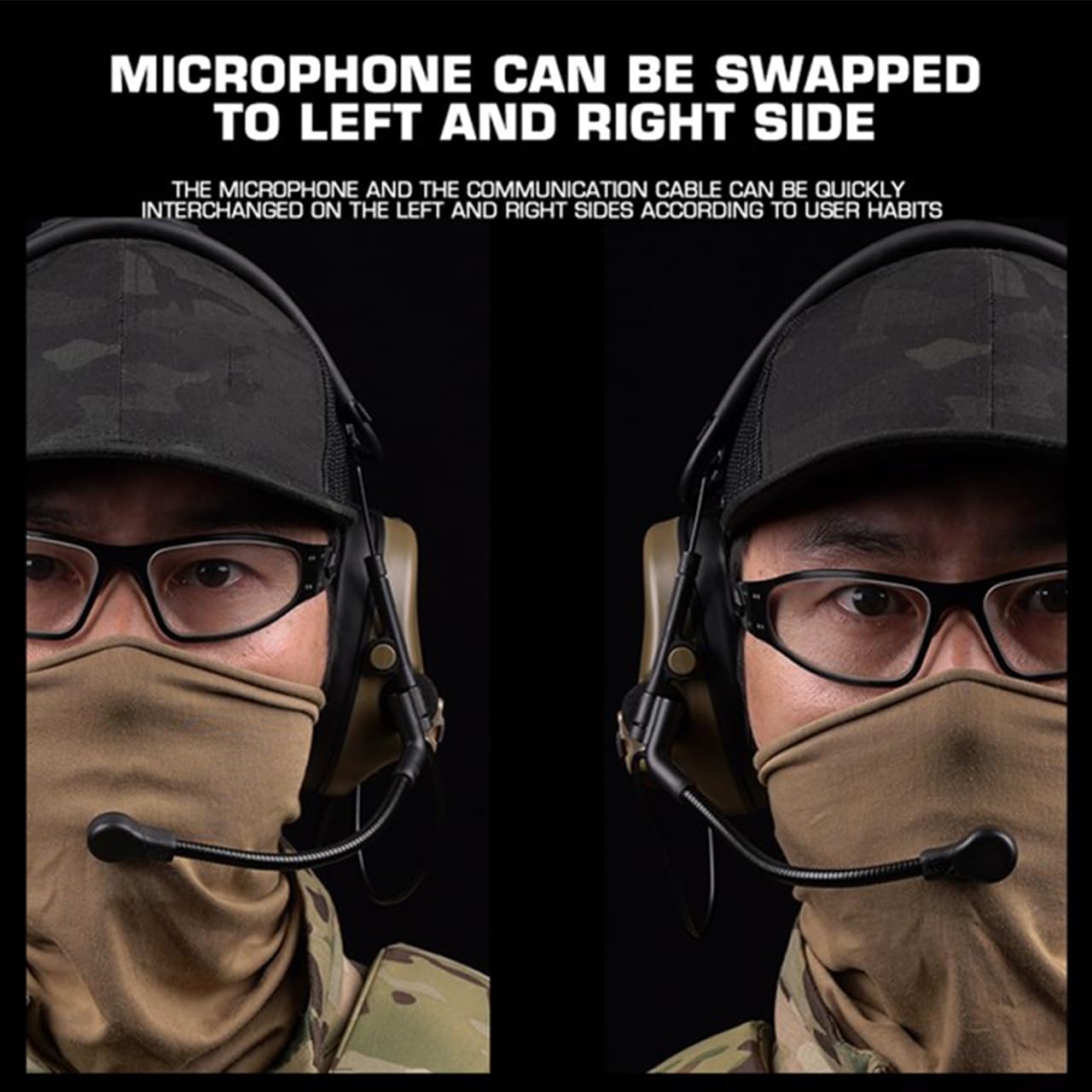 Casque Tactique Pliable avec Micro Détachable & Commandes Gantées - Coussinets Mémoire Anti-Bruit pour Airsoft/Extérieur (sans ANC)