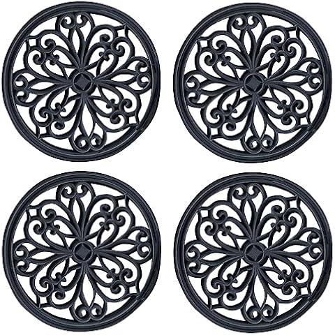 Buffalo Tools RMRS124: 4 Piece 12 Inch Round Rubber Scrollwork Step Mat Set, Black Cover