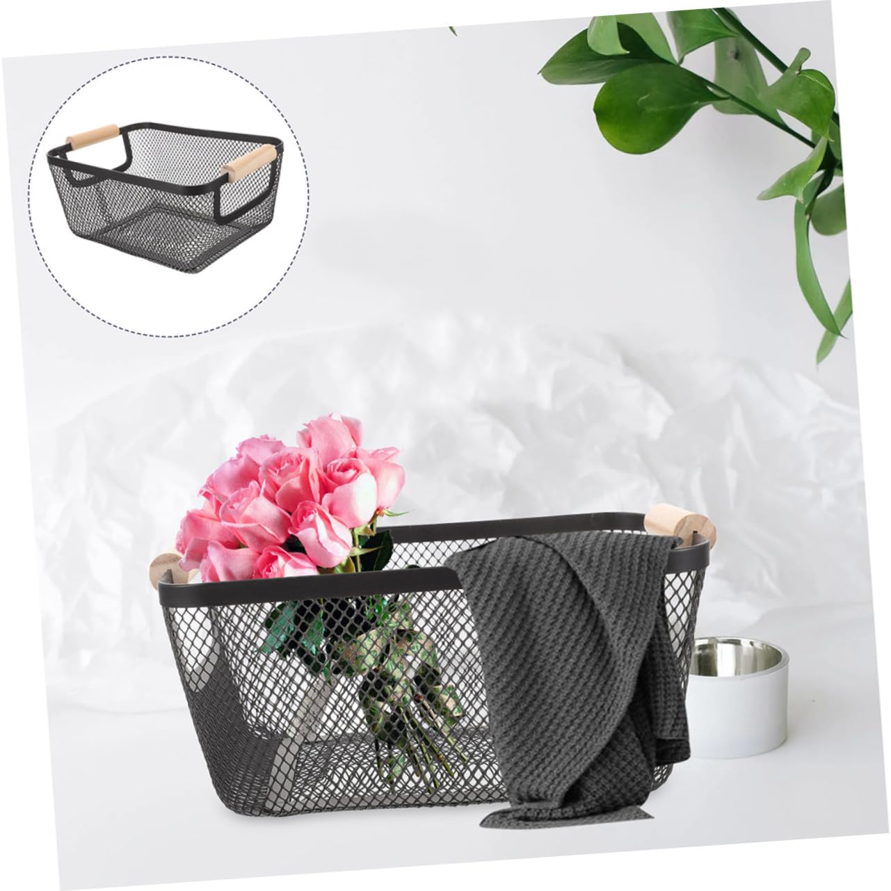 PRETYZOOM Aufbewahrungskörbe im Nordischen Design 2 Stück aus Eisen mit Holzgriffen Vielseitige Metallkörbe und Stabil Stilvoll für Küche und Wohnzimmer