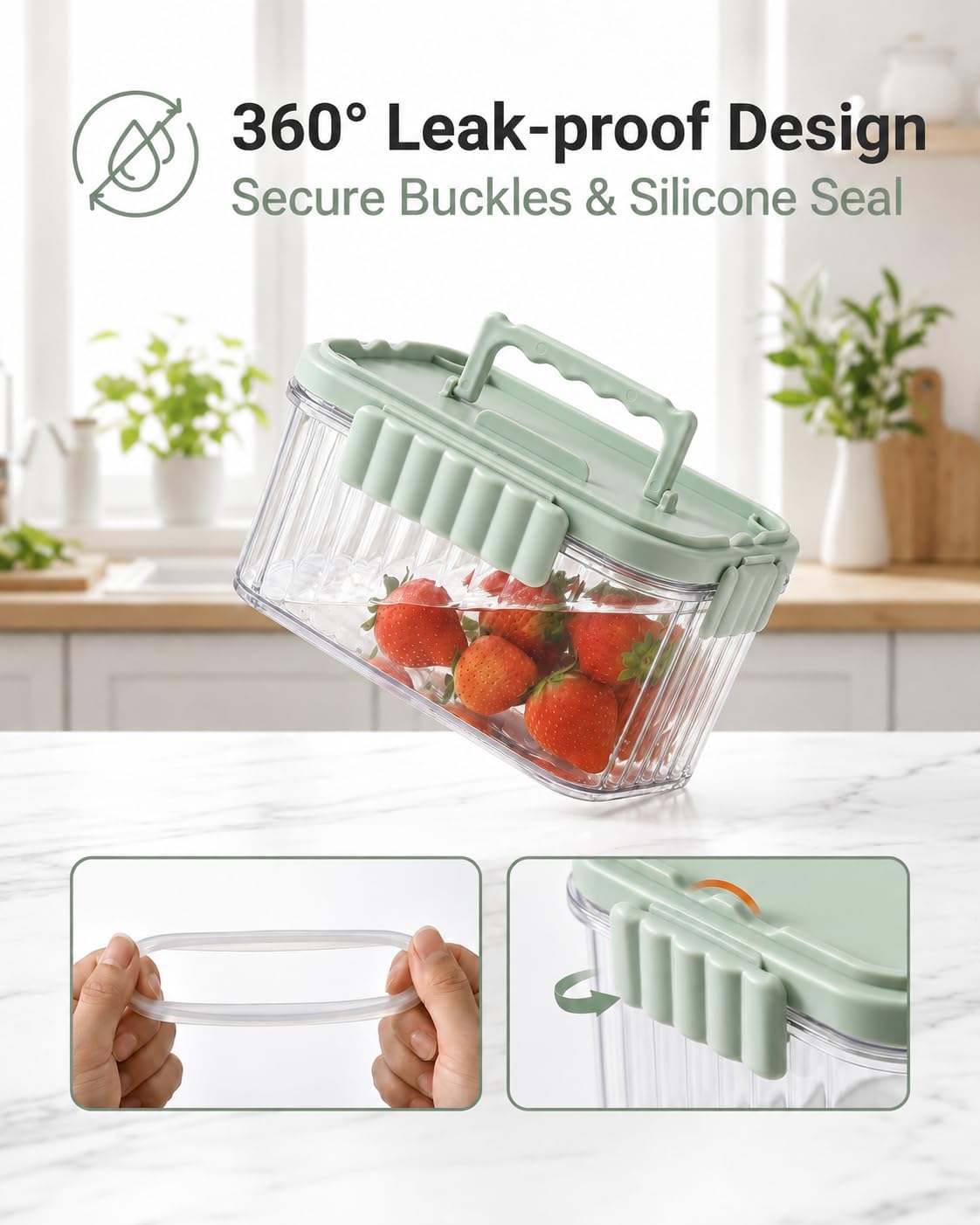 Snackle Box Container with Reusable Ice Pack, 18.6 oz Green+Beige image 4