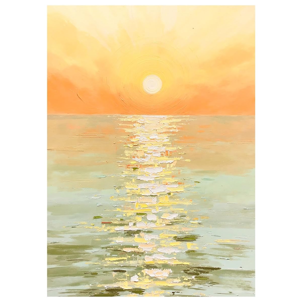 LCDIUDIU Abstract Textured Orange Sunrise Seascape Canvas Oil Paintings Hand Painted Unframed Ocean Reflection Scenery Wall Art Modern Artwork Wall Decor for Living Room Bedroom 70X100Cm(28X40Inch)