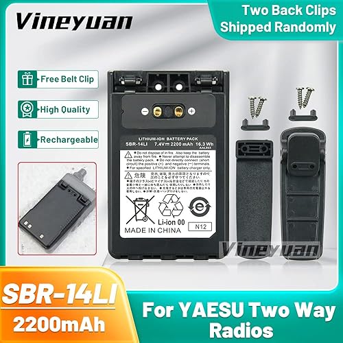 Miniatura 2 de Vineyuan Paquete de 2 baterías Yaesu SBR-14LI de iones de litio de alta capacidad de 2200 mAh para Yaesu VX-8R 8GR FT-1DR FT1XD FT-2D Series Batería