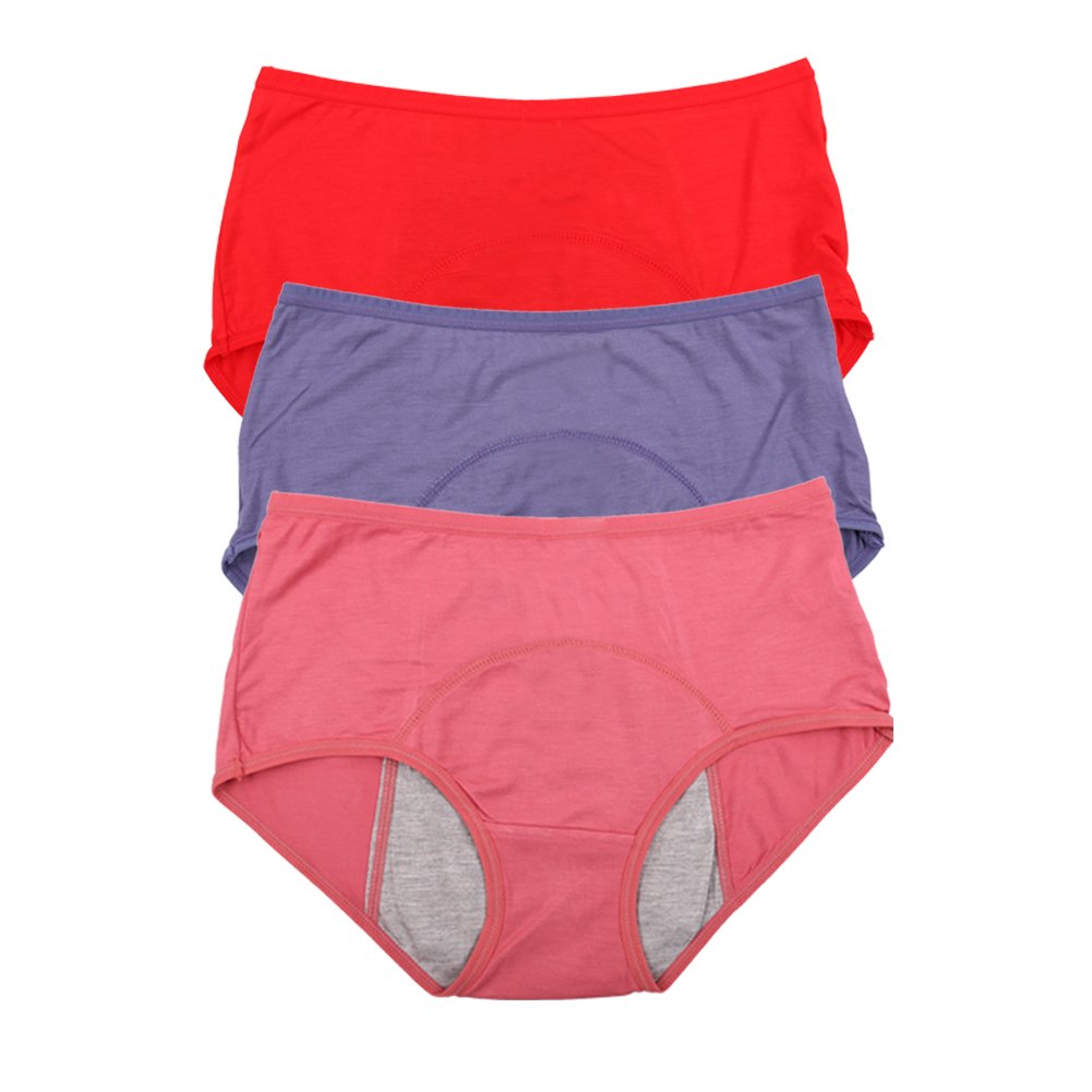 YOYI FASHION Bamboo Viscose Fiber Menstrual Period Leakproof Panties 3 Pack Size 14, Red,Denim Blue,Elegance red