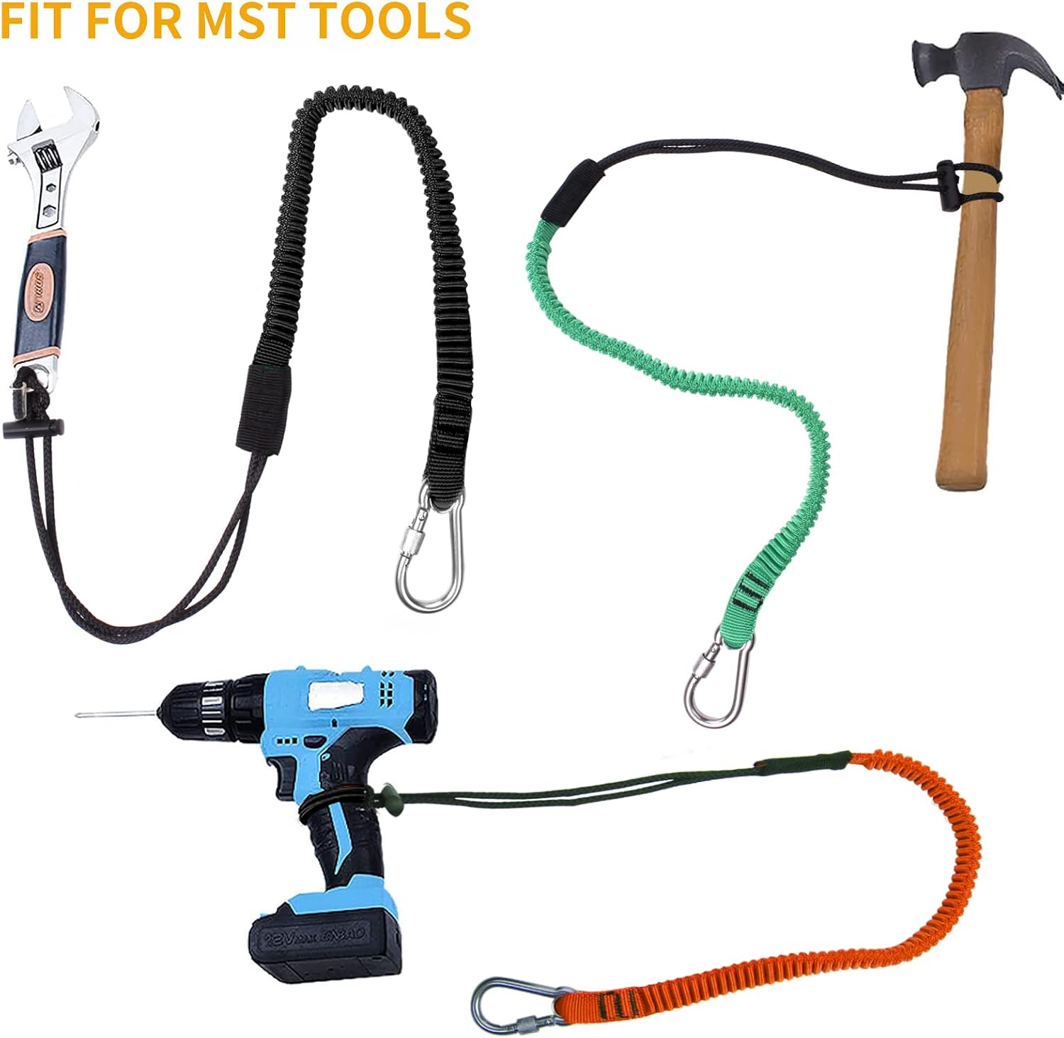 Retractable Tool Lanyard, 3 Pack Safety Tool Leash with Aluminum Lock Carabiner Clip and Adjustable Loop End, Fall Protection Tough Scaffold Tether for Hand Tools/Construction/Scaffolding/Roofing