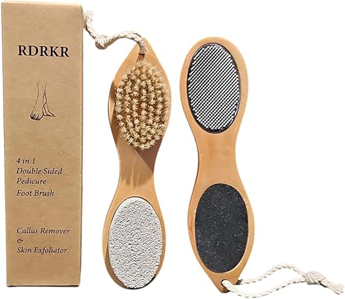 Lima de pie de piedra pómez 4 en 1, kit de limpiador de pies de doble cara, limas de acero para pedicura, papel de lija, piedra pómez, cerdas de