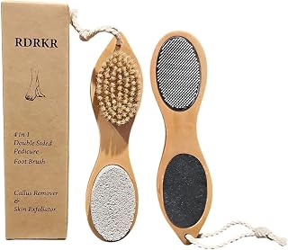 Pumice Stone Foot File 4 in 1 Double Sided Foot Cleaner Kit Pedicure Steel Files Sandpaper Pumice Stone Boar Bristle Bamboo Foot Scrub
