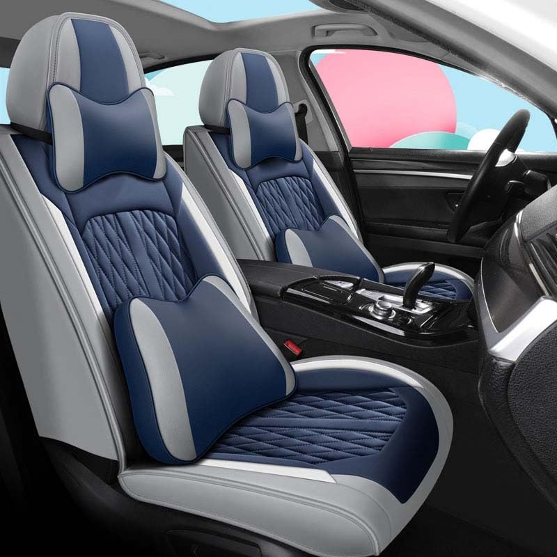 Housse de siège auto en cuir PU bleu gris ensemble complet de protection