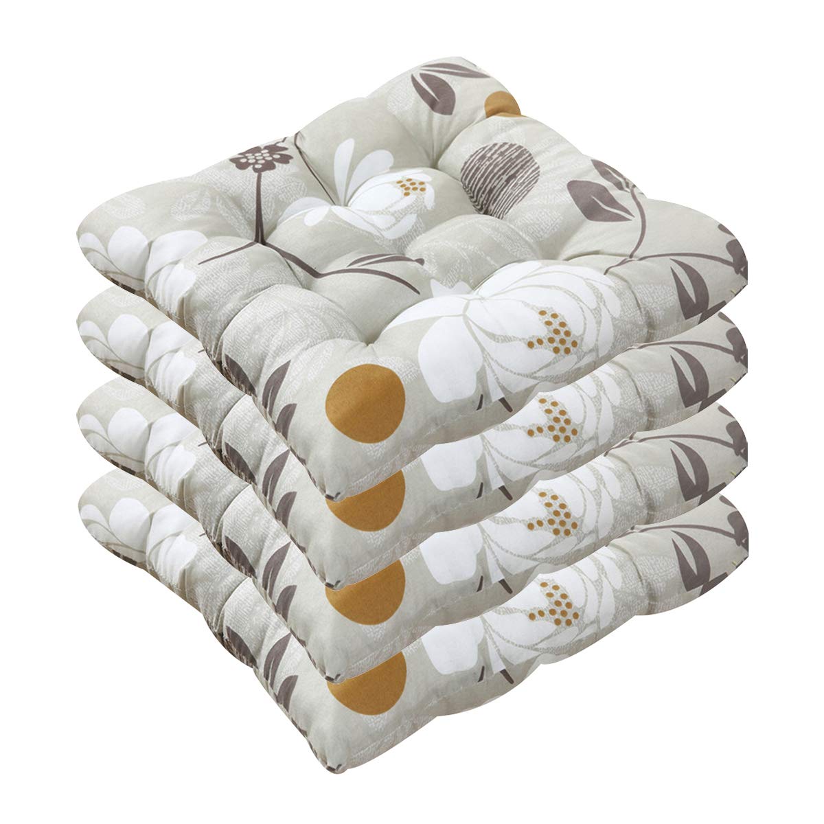 Soft Printed Seat Cushions with Ties,Square Thick Chair Pads Fluffy,Washable Chair Cushions Dining Room Office Car D Set of 4