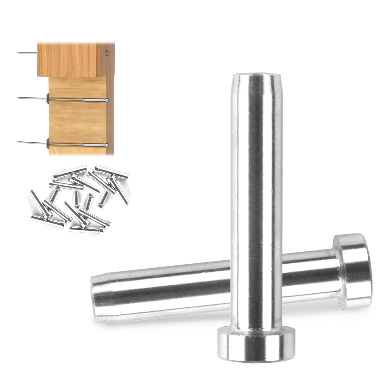 Muzata 20 Pack 3/16" Invisible Cable Railing Stemball Swage Dead End Terminal for Wood Post T316 Stainless Steel Deck Cable Railing Kit Hardware End