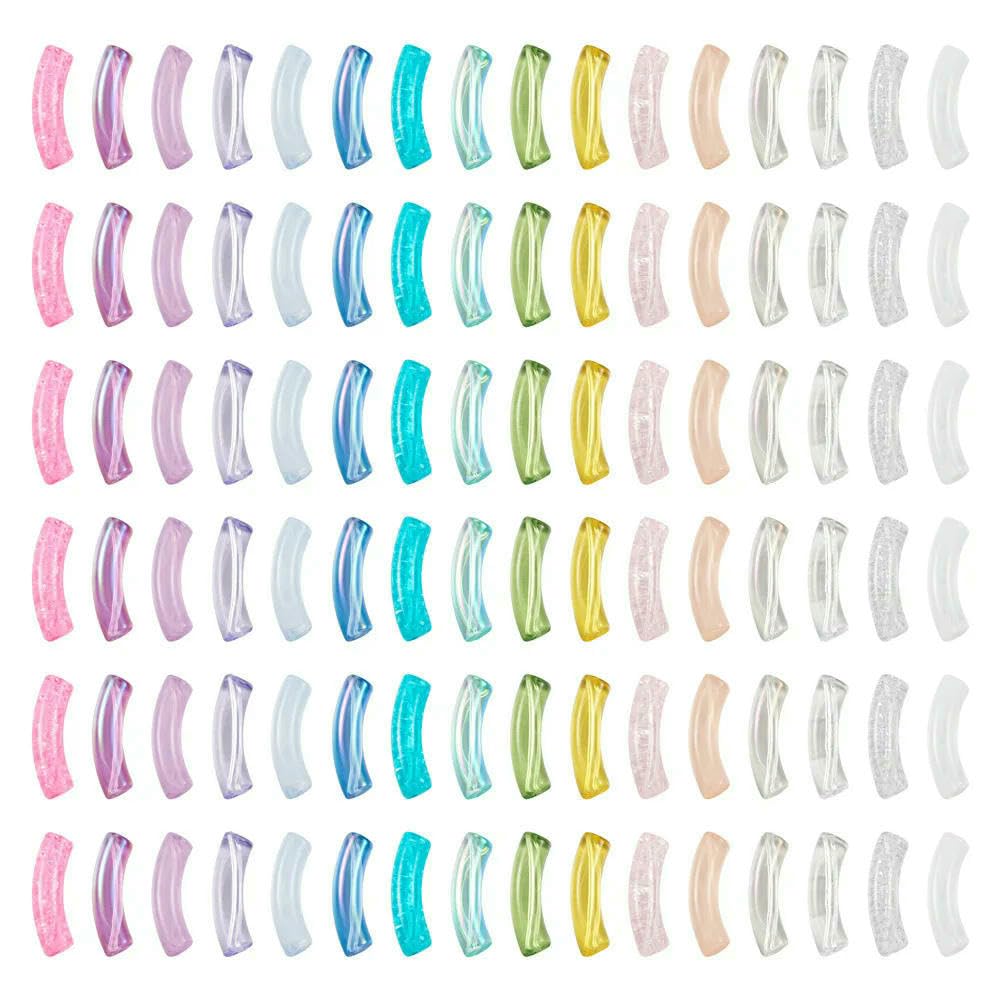 160 cuentas de tubo acrílico transparente para pulseras, cuentas curvas, cuentas deslizantes para pulseras DIY, suministros para hacer joyas, 160 colores mezclados