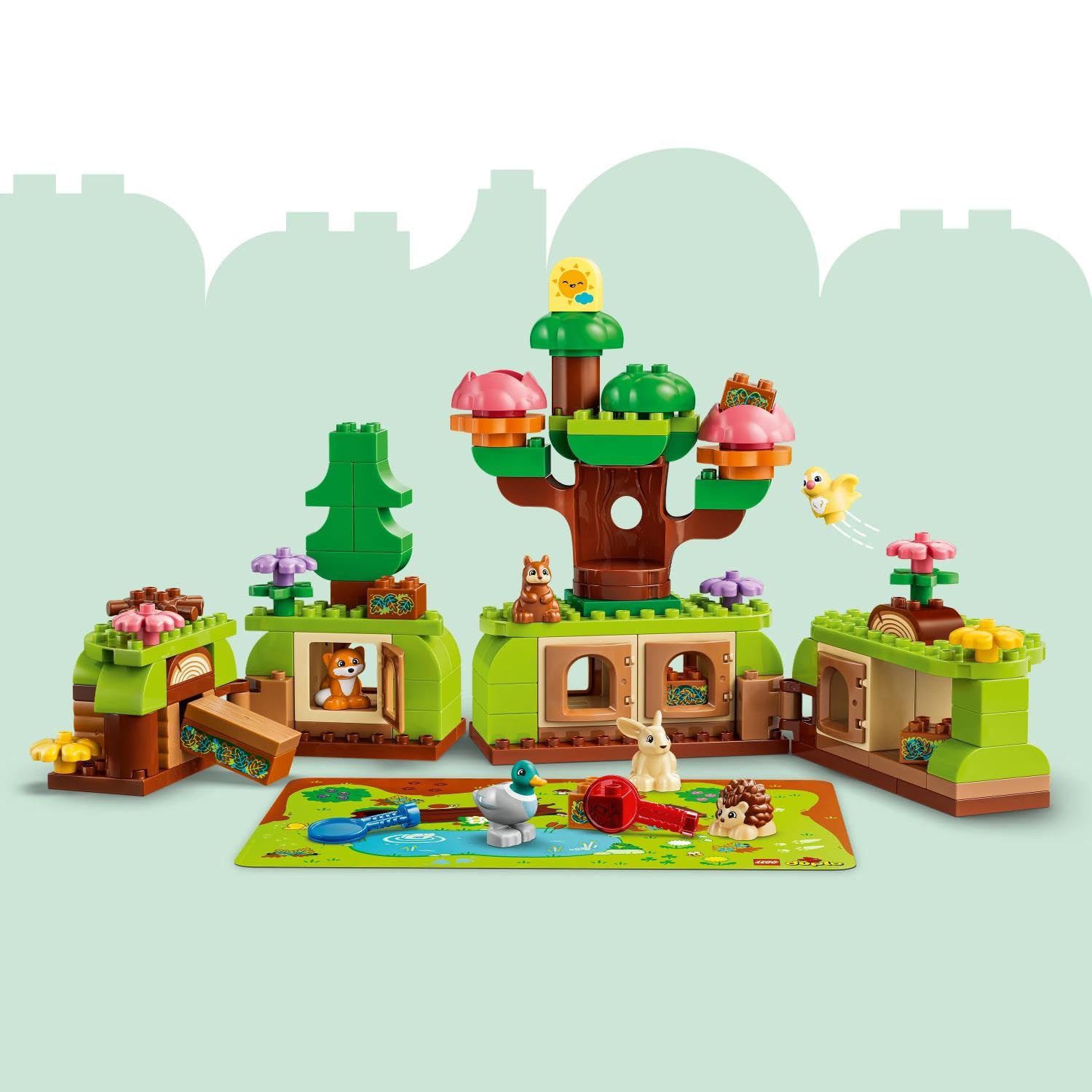 LEGO Duplo Découverte de la Forêt avec des Animaux Sauvages - Jeu Éducatif pour Tout-Petits - Jouet Montessori - Figurines d'animaux, Arbres & Tapis de Jeu - Cadeau pour Fille ou Garçon 3 Ans 10480