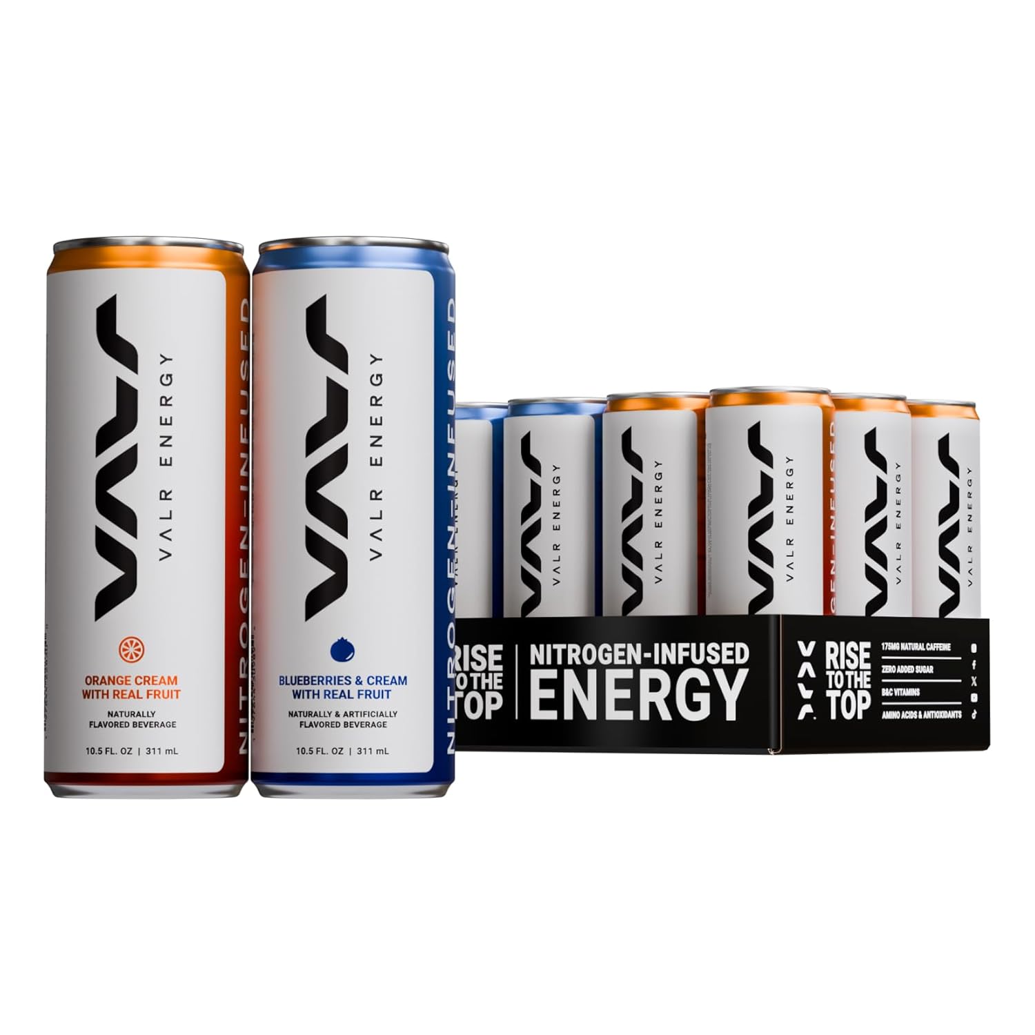 VALR Energy | Nitrogen-Infused Energy Drink | 175mg Natural Caffeine from Green Tea | Pre-Workout Performance with Amino Acids & Antioxidants | Gluten-Free & Vegan | (10.5 FL. OZ. ) (10.5 FL. OZ. Pack of 12, OG Flavor Pack)