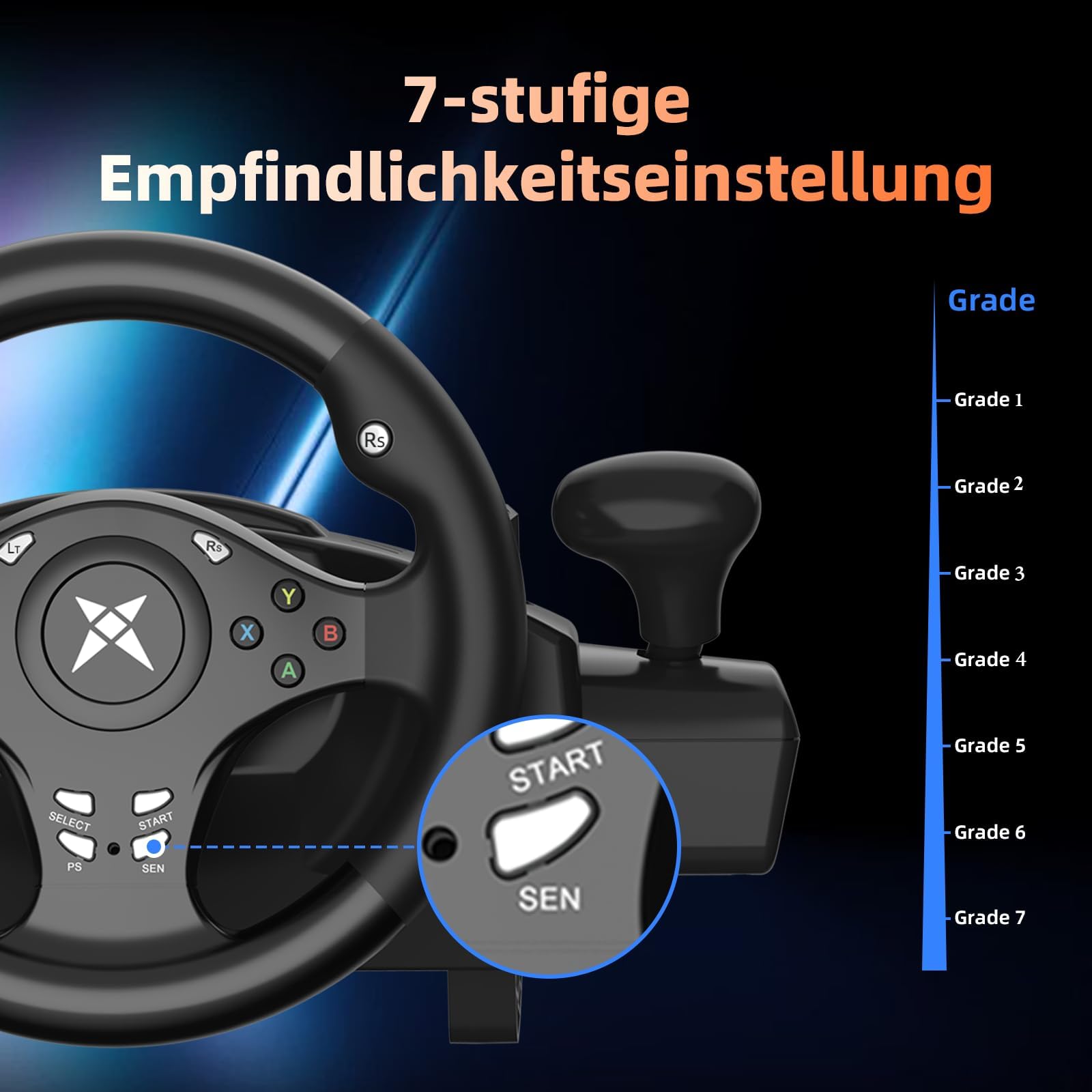 NBCP R270 Gaming Lenkrad mit Pedalen 270° Vibrationseffekt Kompatibel PC PS3 PS4 Xbox One Xbox Series X/S Nintendo Switch