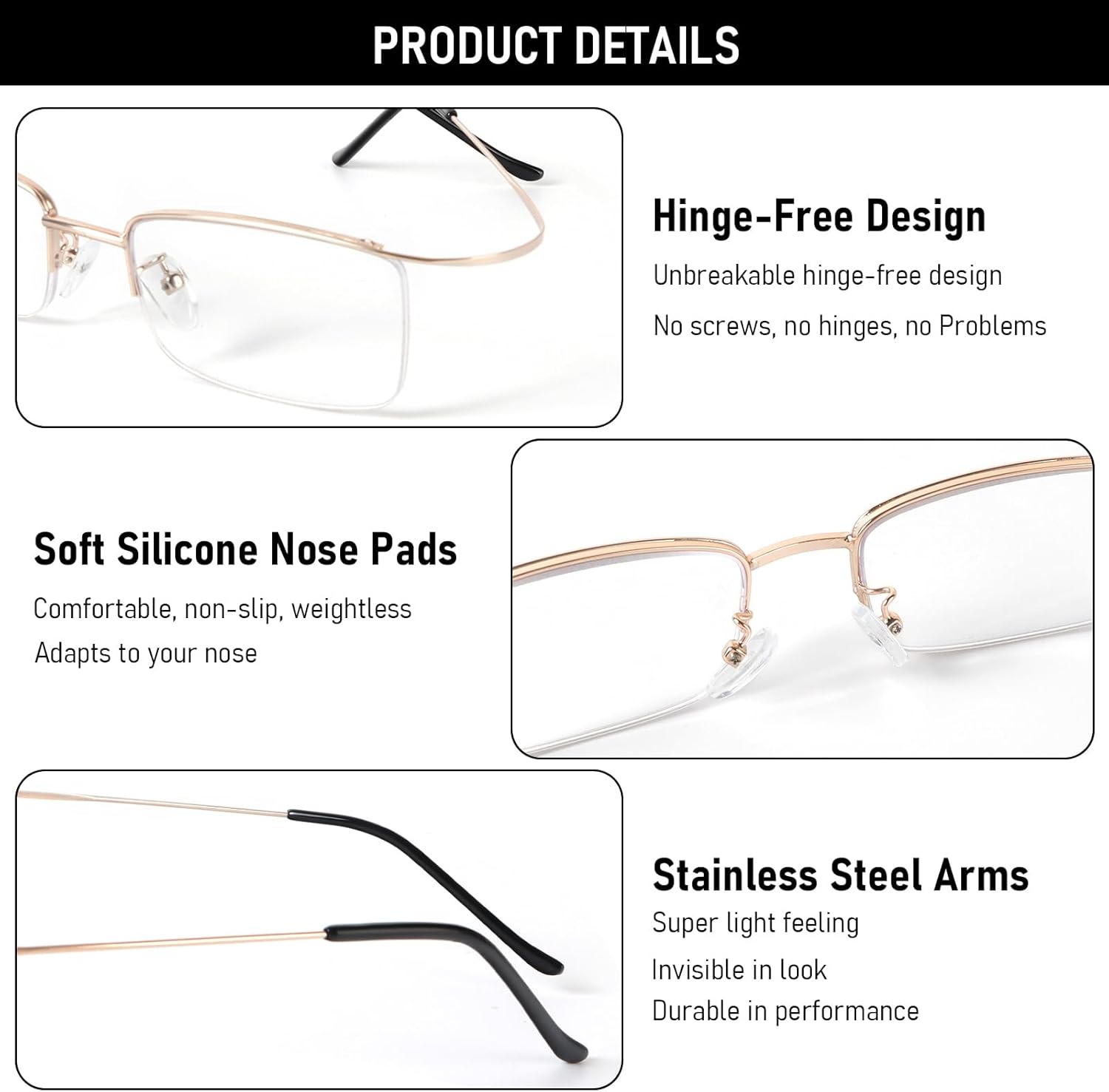 DXYXYO 2 Pack Metal Reading Glasses Blue Light Blocking, Men Women Ultra Light Half Frame Readers - Image 4