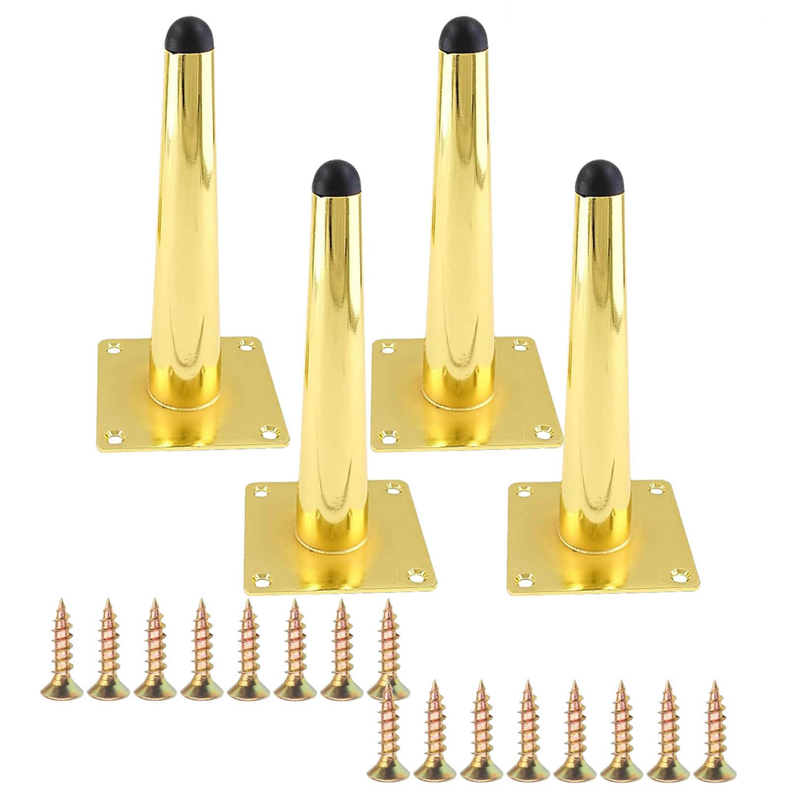 Patas para muebles metálicas doradas de cono vertical y 20 cm de altura, 4 piezas