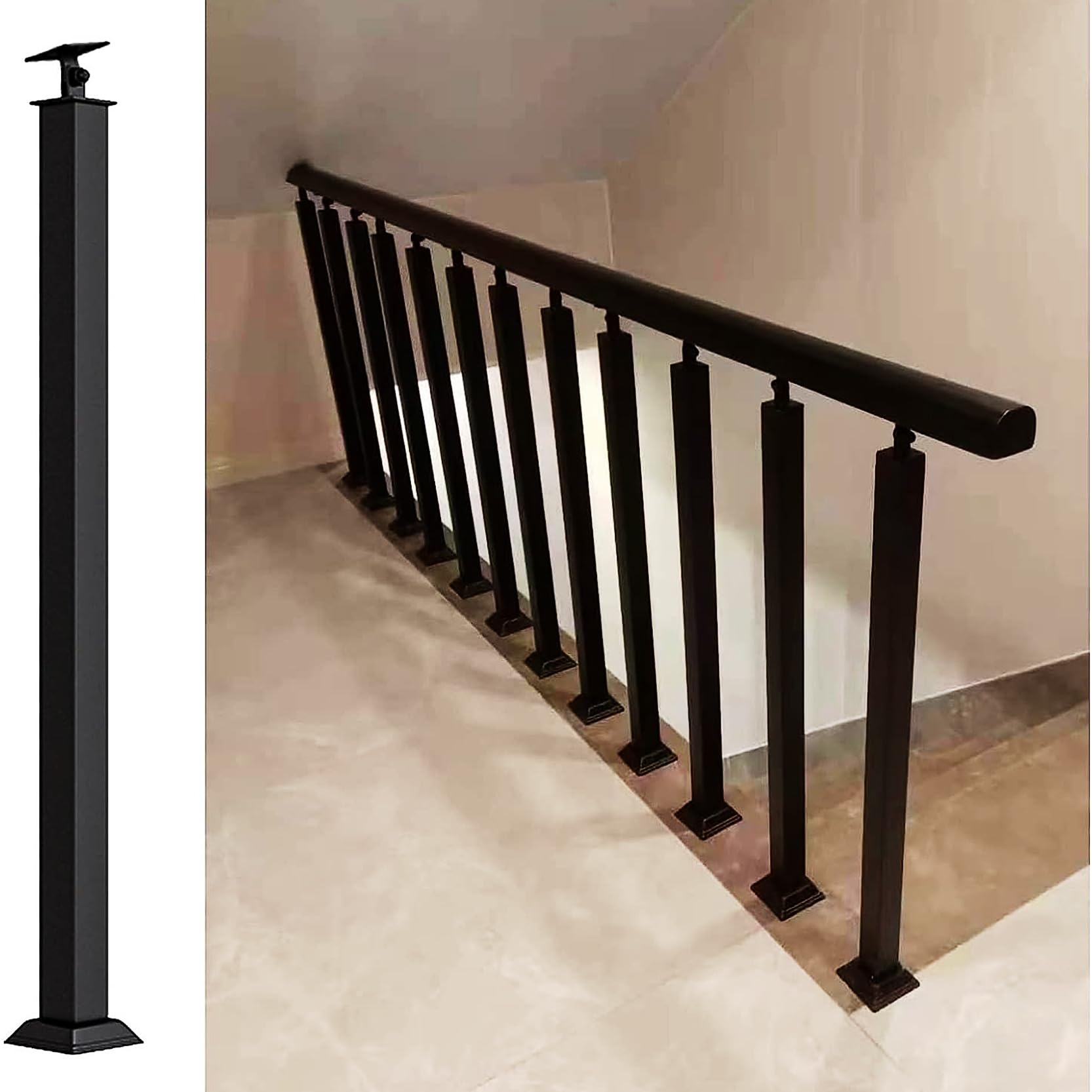 LQSYBHD Modern Square Stair Baluster Posts, Iron Square Black Railing Post with 270°Adjustable Railing Spindles, Black Metal Posts for Deck, Balcony, Stair, Staircases, Indoor Deco(Size:95cm/37.4inch)