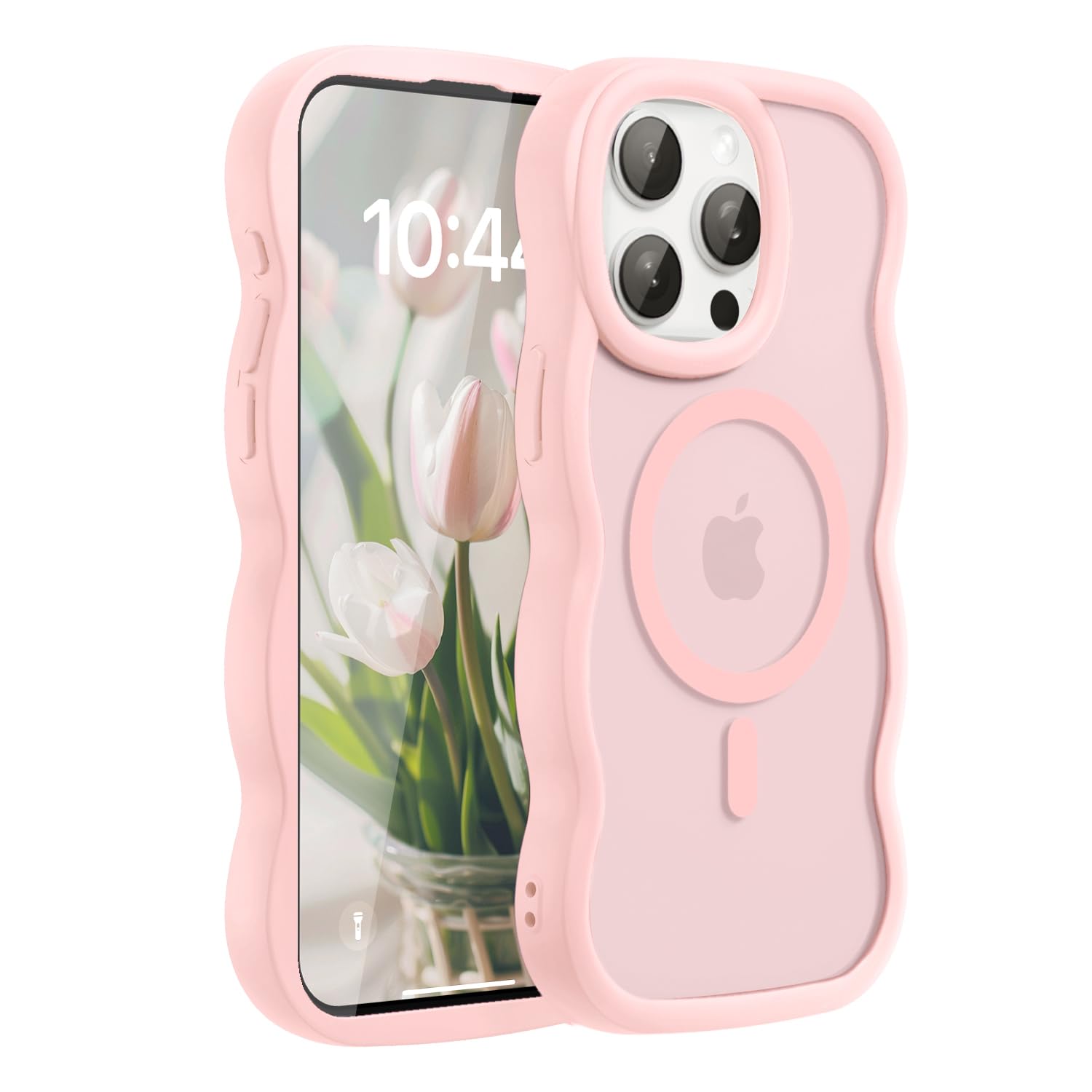 Amzfield Magnetic for iPhone 13 Pro Case, Compatible with Magsafe Wavy Frame Cute Design Translucent Matte Hard Back Silicone Bumper Shockproof Phone Case for iPhone 13 Pro Women Girls, Pink