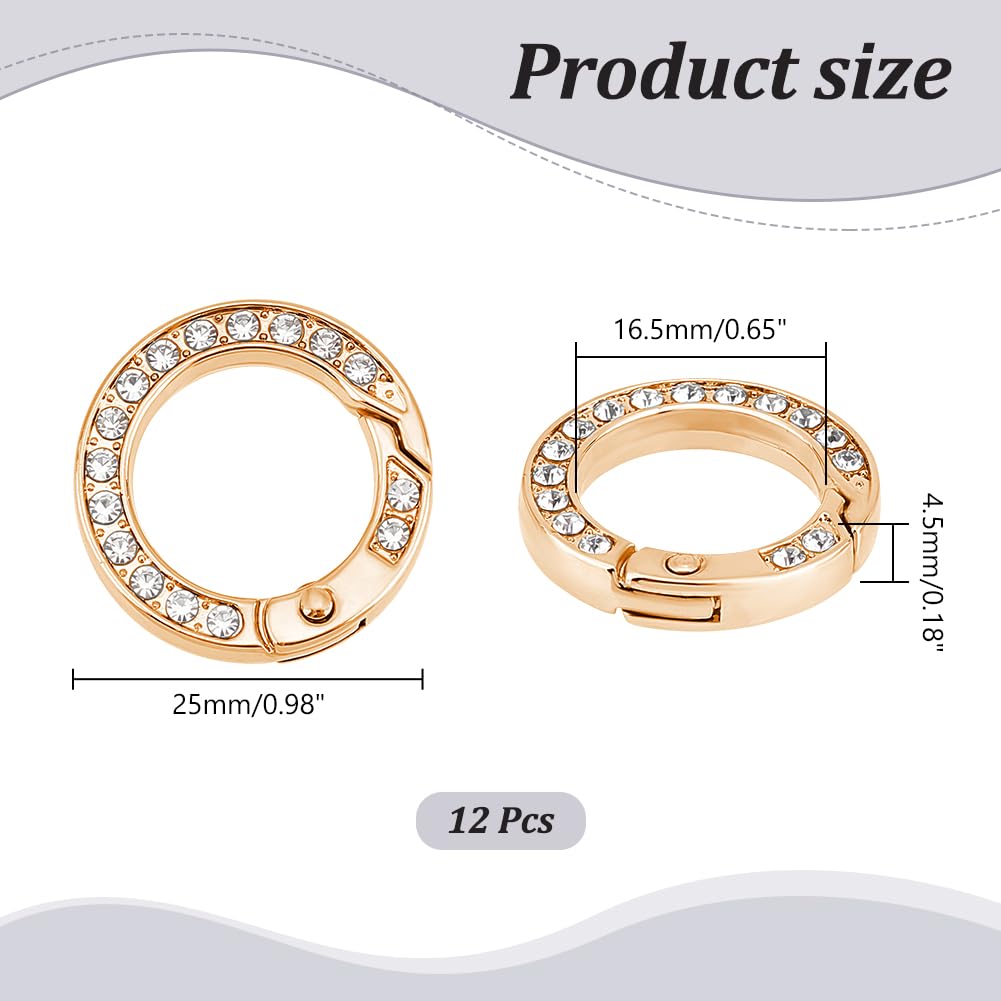 UNICRAFTALE About 12pcs Metal Rhinestone Spring O Rings Alloy Spring Gate Ring with Rhinestone Rings Round Keychain Buckle Gate Rings 25mm Light Gold Clip Snap Spring for Jewelry Making - Image 3