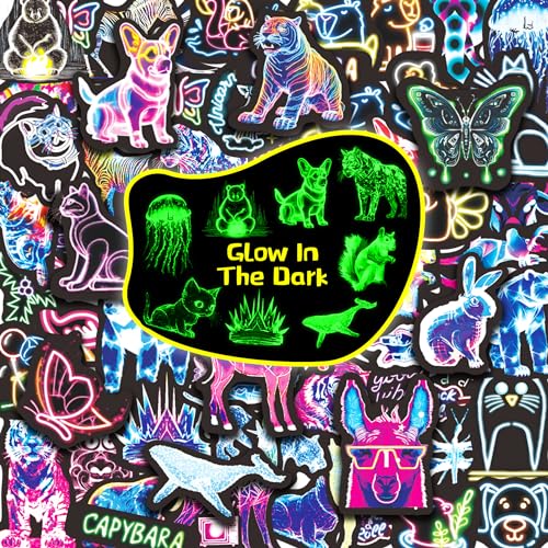 Glow in The Dark Stars Neon Water Bottle Stickers for Kids Glow in The Dark, 60 PCS Vinyl Waterproof Stickers Pack for...
