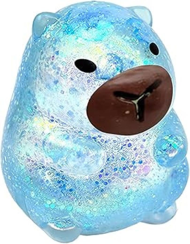 Glitter Capybara Squeeze Balls, Sensory Stress Ball Fidget Toys, Cute Malt Sugar Filled Sensory Fidget Toy, Animal Stress Relief Capybara Toys Stretchy Squeeze Toys for Birthday Party Gift (Blue)