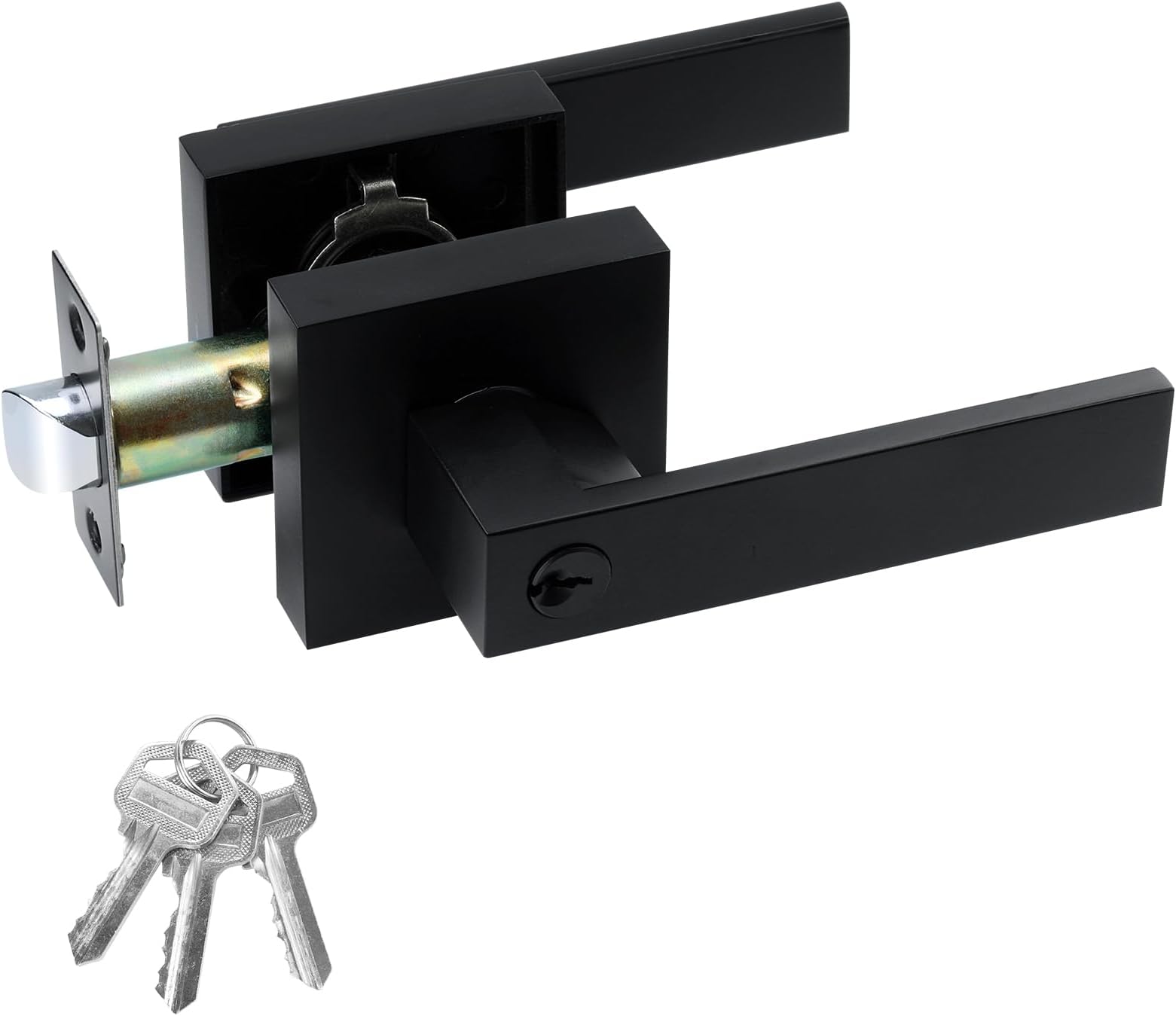JO.KO Entry Door Lock Set, Square Door Lever for Bedroom, Passage Door Privacy Locking Interior/Exterior Entry Door Knob/Heavy Duty