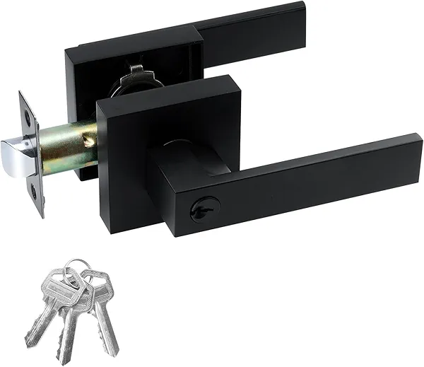 JO.KO Entry Door Lock Set, Square Door Lever for Bedroom, Passage Door Privacy Locking Interior/Exterior Entry Door Knob/Heavy Duty