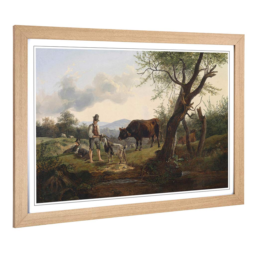 Big Box Art Framed Print of Friedrich Gauermann Landscpae Design | Wall Art Picture | Home Decor for Kitchen, Living, Dining Room, Bedroom, Hallway, Office, Oak, A2 / 24.5x18 Inch / 62x45cm