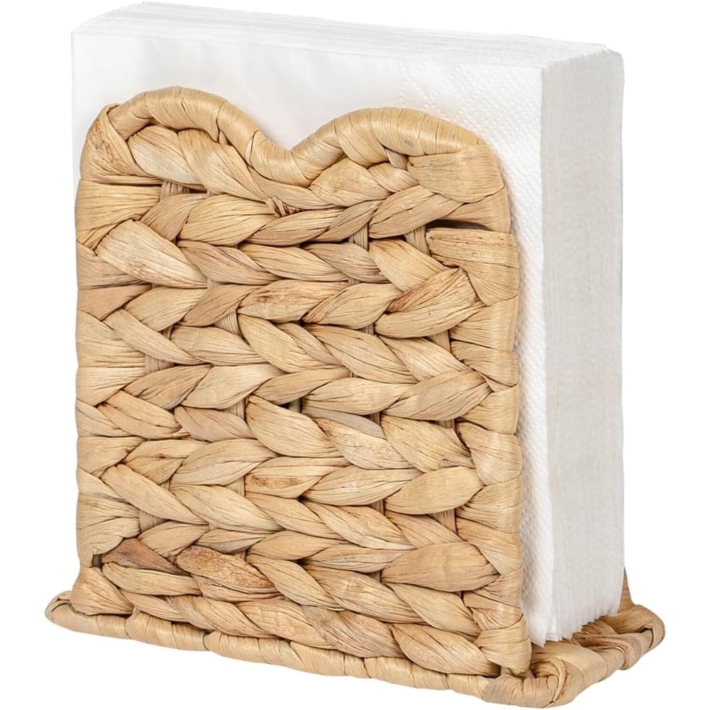 Hndhbfgrt Wicker Rattan Napkin Holder for Table Farmhouse Rustic Boho Water Hyacinth Paper Holder