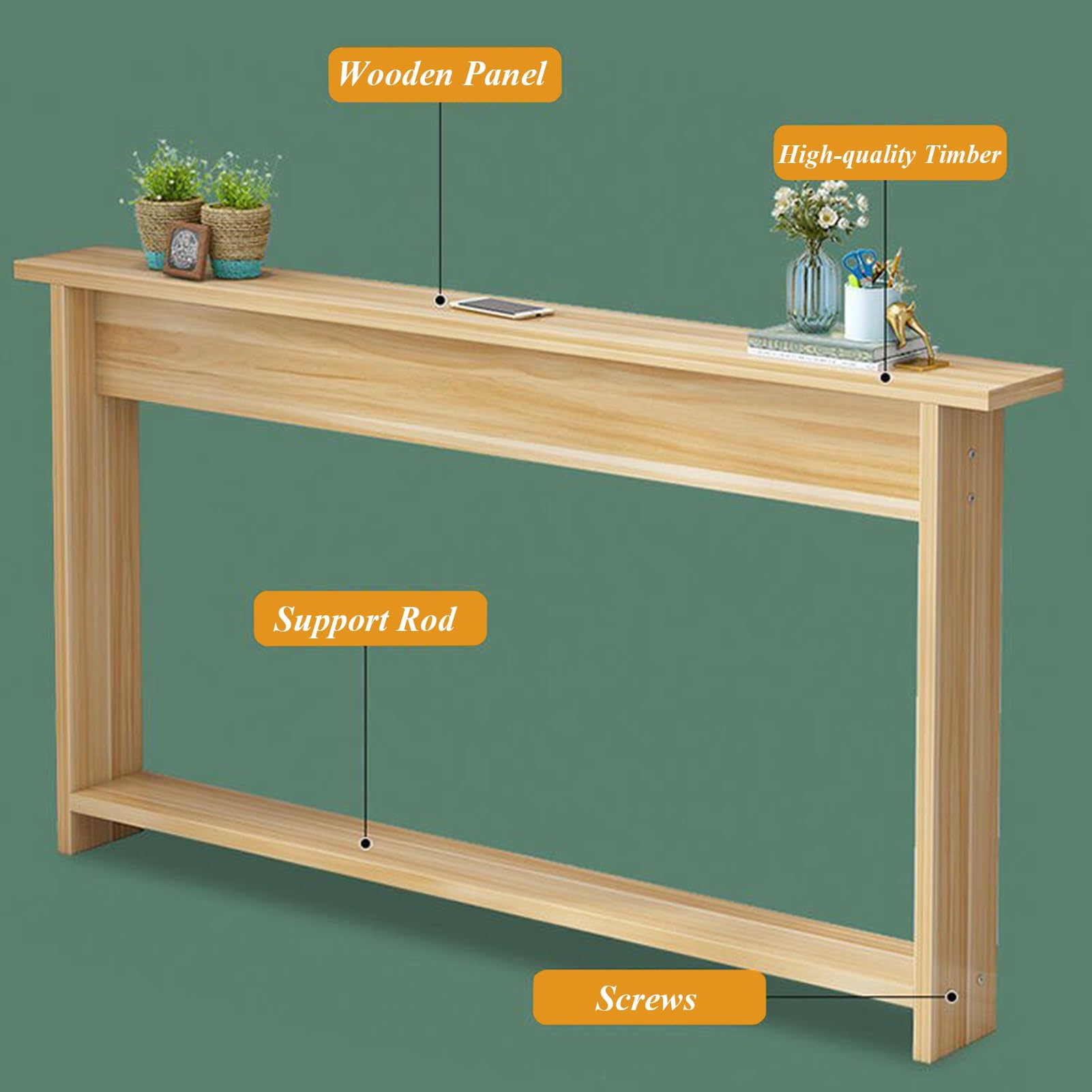 UrbanUp Mueble Detras Sofa Mesa Consola de Madera Detrás del Sofá, Tamaño y Color Personalizados Mesa Estrecha con Barra de Soporte, Ahorro de Espacio Detrás(Style C,80x10x65CM (31.5x4x25.6))