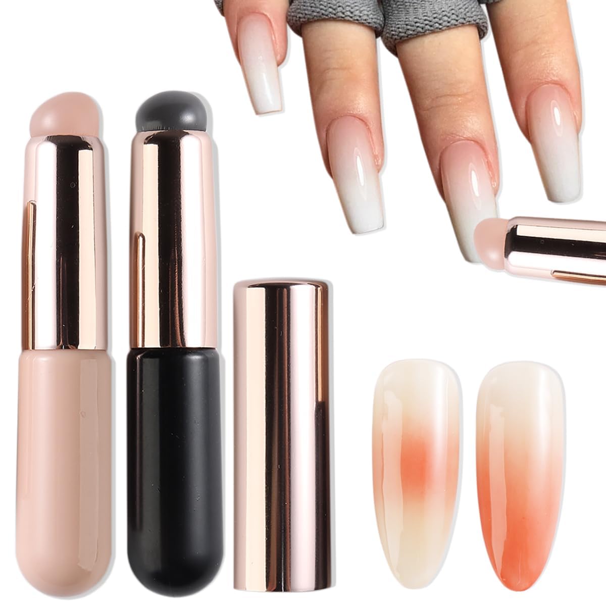 1 Pcs Silicone Ombre Nail Art Brush, Reusable Chrome Powder Applicator with Soft Silicone Head, Gradient Gel Polish Brush and Stamper Tool for French Tips, Ombre Nails, Lipstick, Concealer & Eyeshadow Blending-image-37