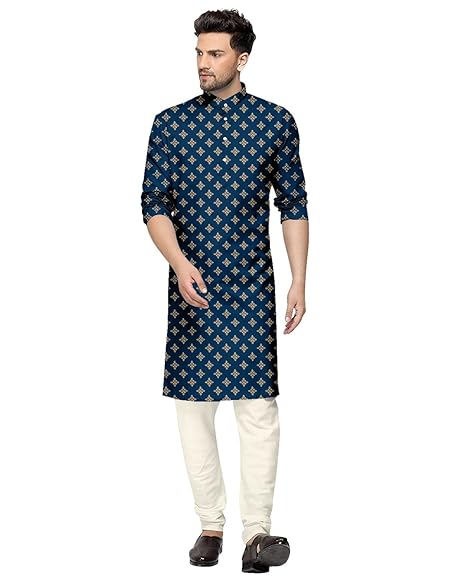 Men's Cotton Blend Foil Print Kurta Pajama Set