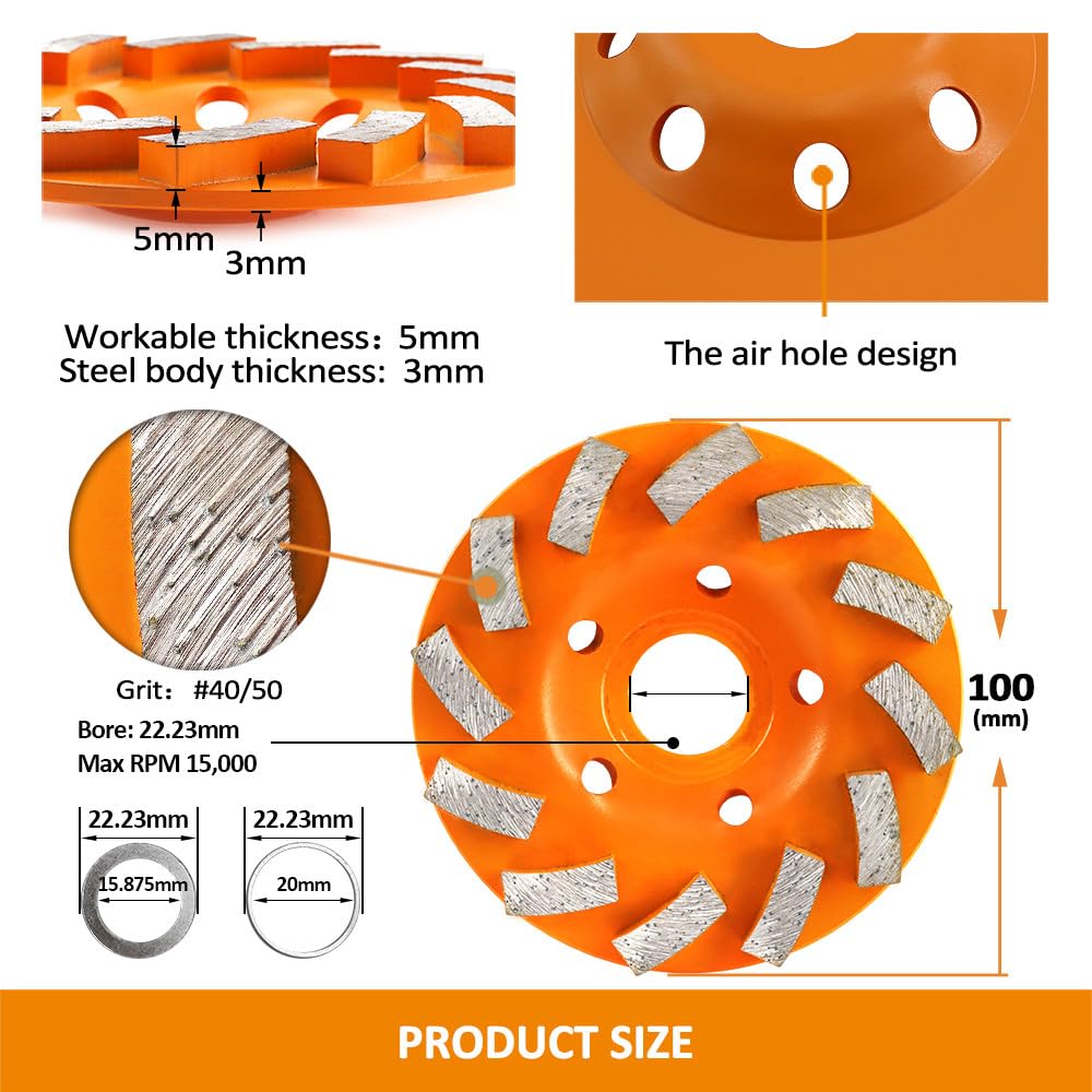 1 szt. 4"/Średnica 100 mm Diamentowe ściernice garnkowe do betonu, marmuru, granitu, muru, cegły, otworu 22,23 mm, gorąco tłoczone, 1 szt. 4"/Średnica 100 mm, 1