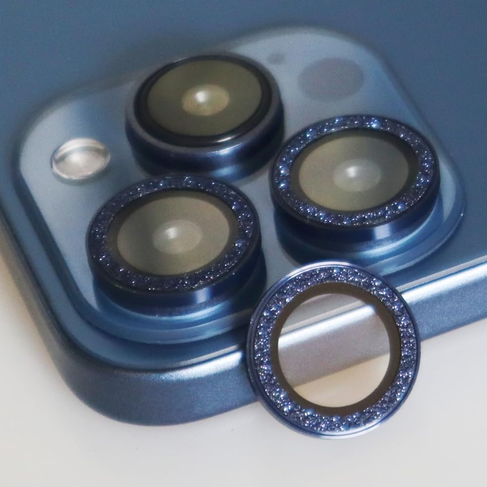 BONVAN for iPhone 15 Pro / 15 Pro Max Camera Lens Protector Bling Glitter Metal Crystal Tempered Glass Screen Accessories Sparkly Lens Cover for