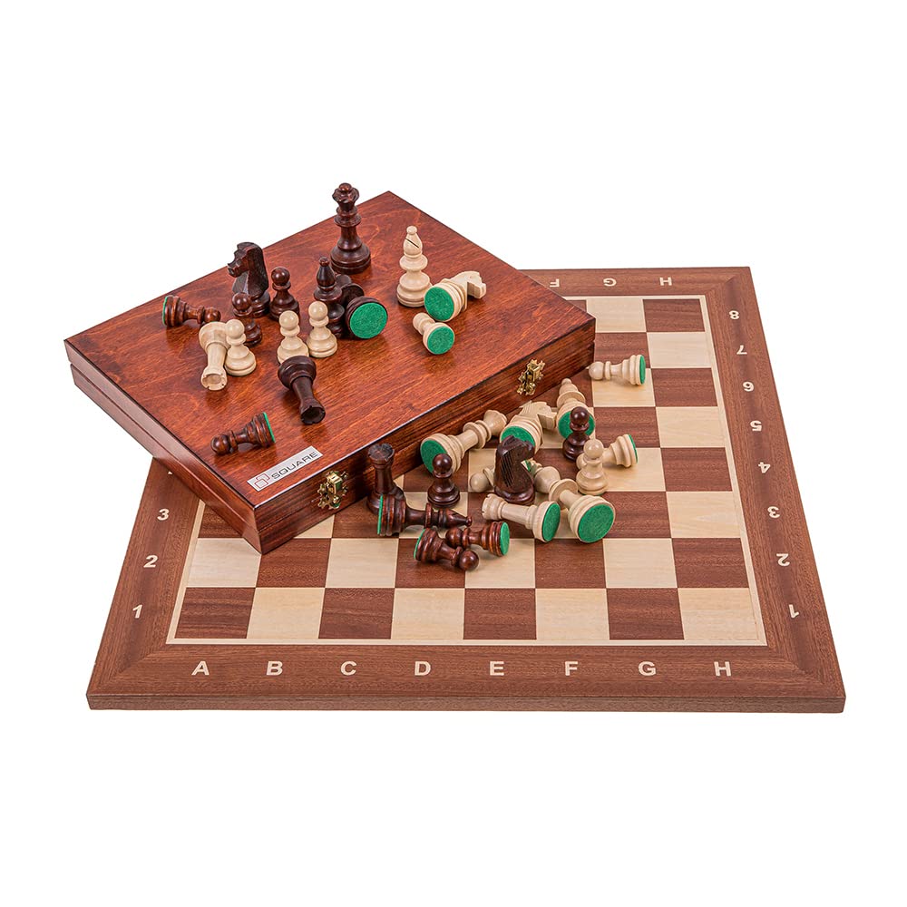 Square - Pro Schach Set Nr. 5 - Mahagoni LUX - Schachbrett + Schachfiguren Staunton 5 + Kasten - Schachspiel aus Holz