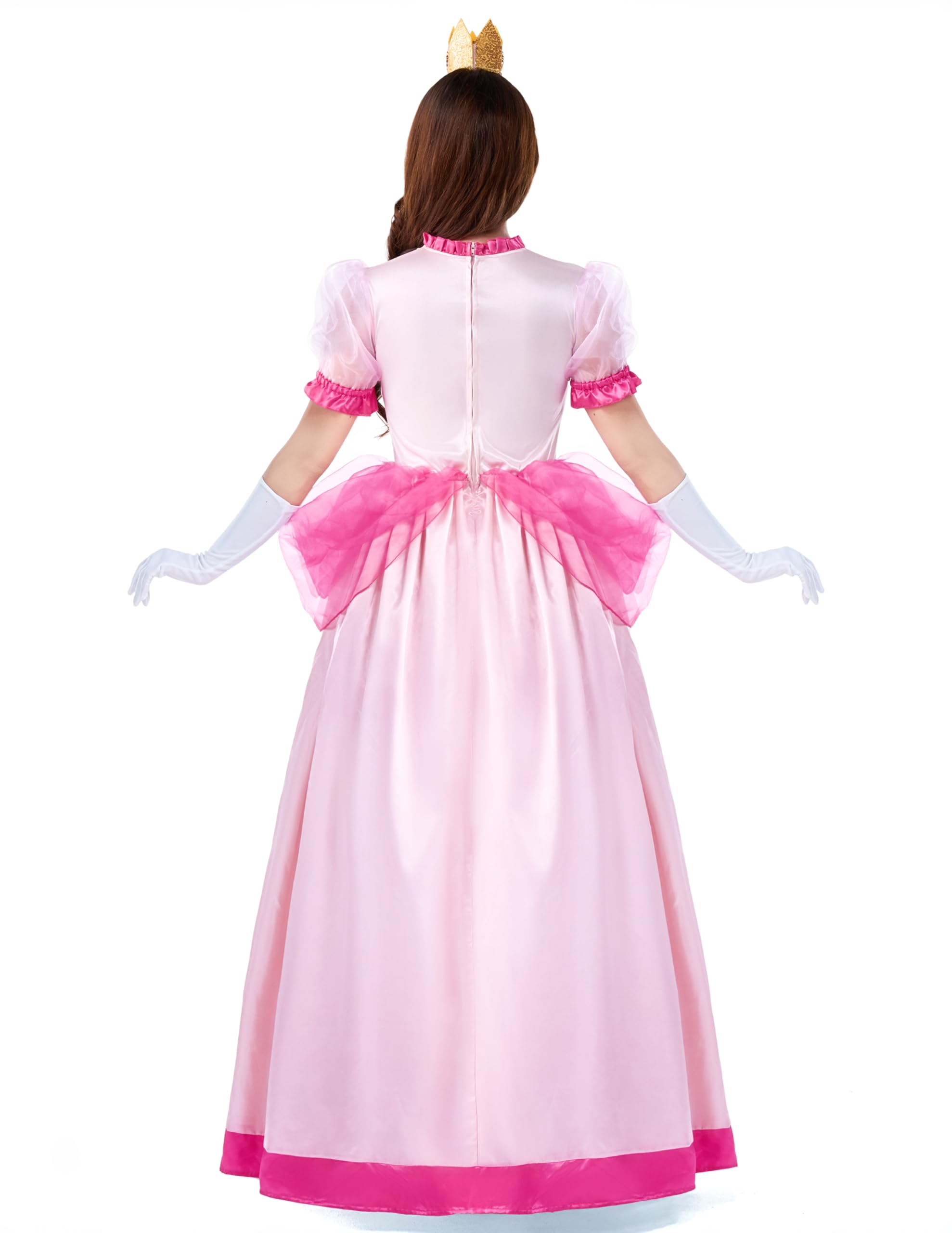 Spooktacular Creations Disfraz Mujer Vestido Rosa Melocotón con Guantes y Corona, Vestido Princesa para Disfraces Halloween Mujer 2024, Fiestas de Disfraces-S