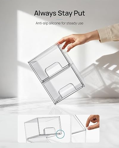 Miniatura 6 de Vtopmart - 4 cajones de almacenamiento apilables transparentes pequeños, organizador de maquillaje acrílico para baño, contenedores de