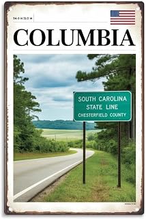 251bz6：Columbia South Carolina tin Sign Vintage Road Trip Metal Sign Print Suitable for Room Bathroom cave bar Cafe Garage Garden and Outdoor Decoration 8X6 inch