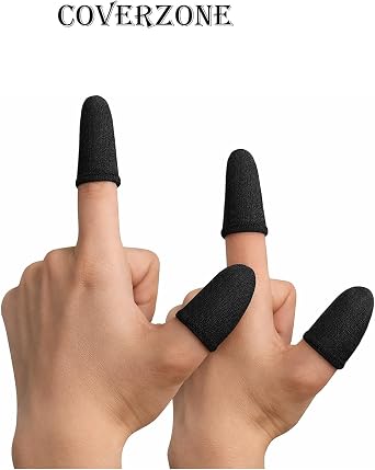 Coverzone Mobil Oyun Parmak Kılıfı, Yüksek Hassasiyetli Dokunmatik Parmak Kolu, Terletmeyen Kaydırmaz Gamer Finger Sleeve, FPS PUBG Oyun Aksesuarı, Telefon Tablet Uyumlu - KP01 (İki Çift - Siyah)