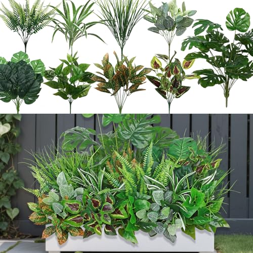 SOMYTING 18 plantas artificiales para interiores y exteriores, resistentes a los rayos UV, arbustos artificiales, plantas artificiales para exteriores, ventanas, porches, jardines, decoración del
