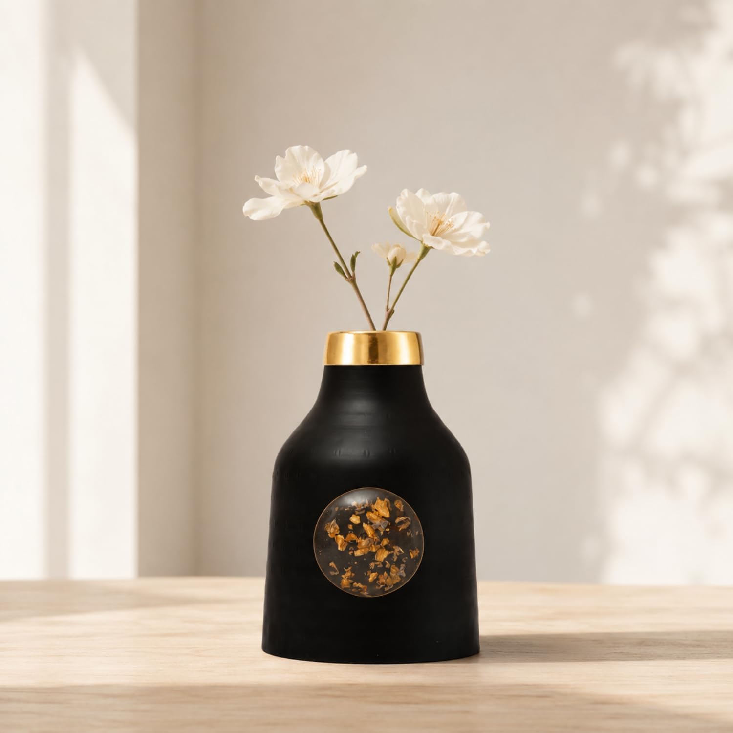 Urban Bond by Ekhasa Unbreakable Metallic Black with Gold Rim Flower Vase for Home Decor | Aesthetic Vase Gift for Wedding, Parties | Decorative Metal Vase for Living Room, Dining Table, Office-image-38
