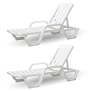 CREVICOSTA QUALITY MARK MARCAS DE CALIDAD - MALIBÚ - Lote de 2 Tumbonas de Resina para jardín y Piscina (Blanco)