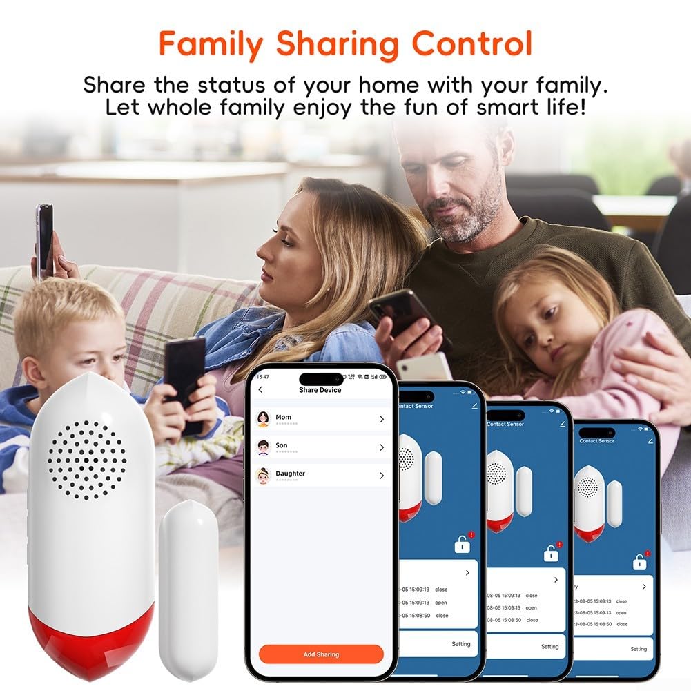 Capteur de porte WiFi avec alarme sonore, détection en temps réel, paramètres vocaux, contrôle du volume pour capteur de porte WiFi intelligent Tuya Smart WiFi alarme de sécurité télécommande (Tuya