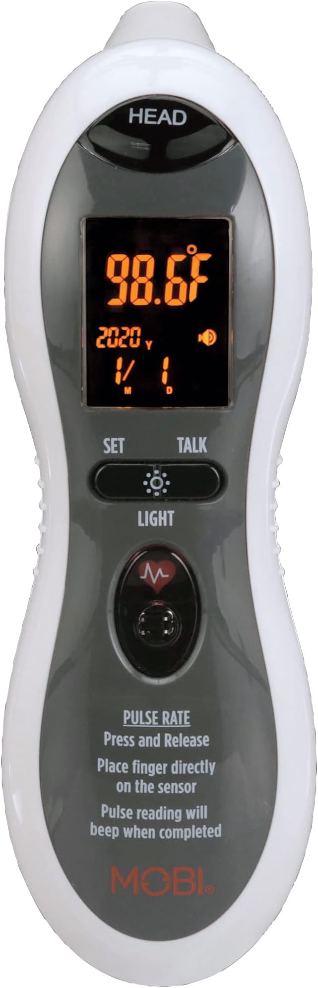 MOBI - Ultra Pulse Digital Thermometer - Ear & Forehead indicator Pulse Rate Monitor Flashlight - Talking Digital Fever Monitor for Baby Kids & Adult