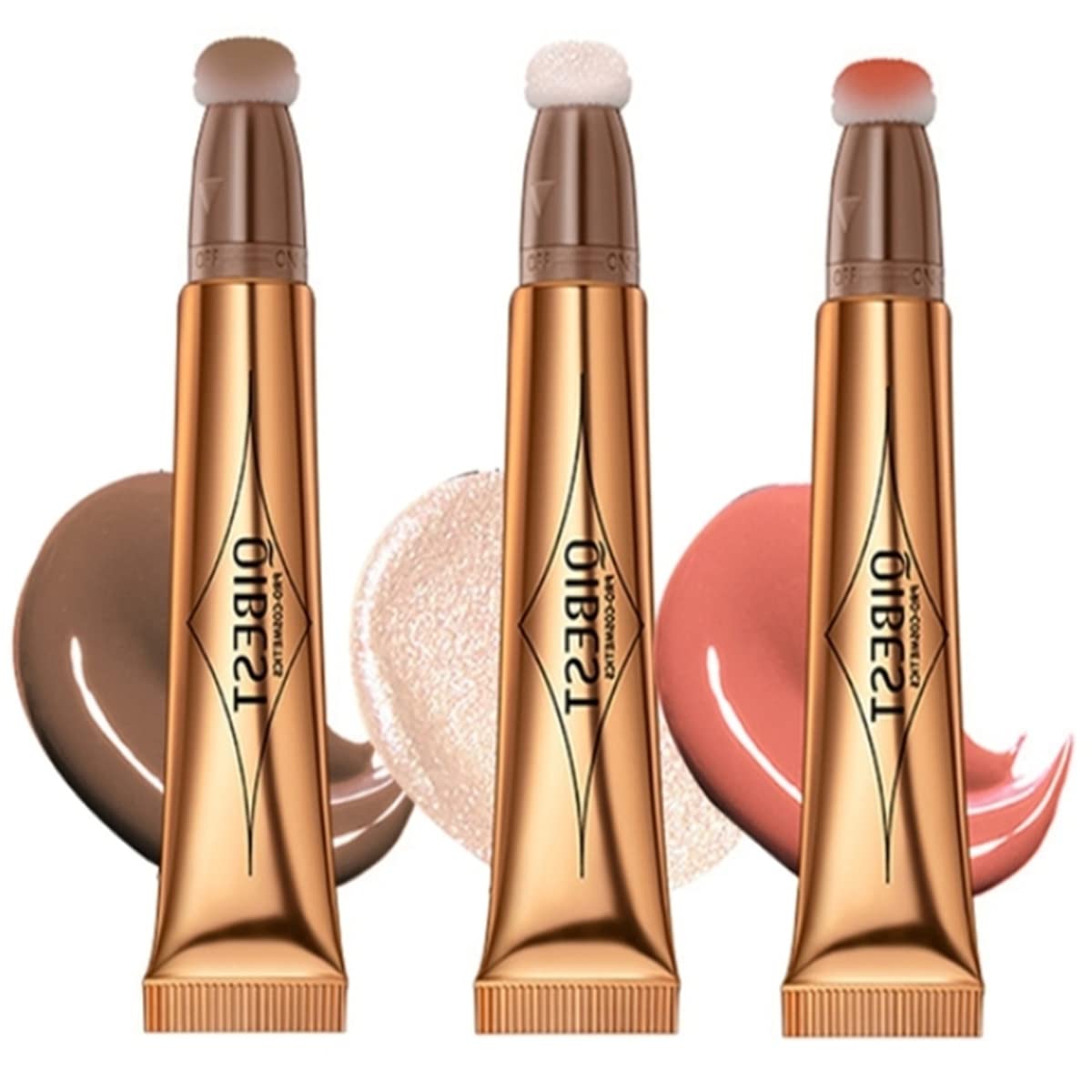 Varita de belleza contorneadora líquida, iluminador facial de larga duración y barra bronceadora con aplicador de almohadilla incorporado (#3PCS (01-02-04))