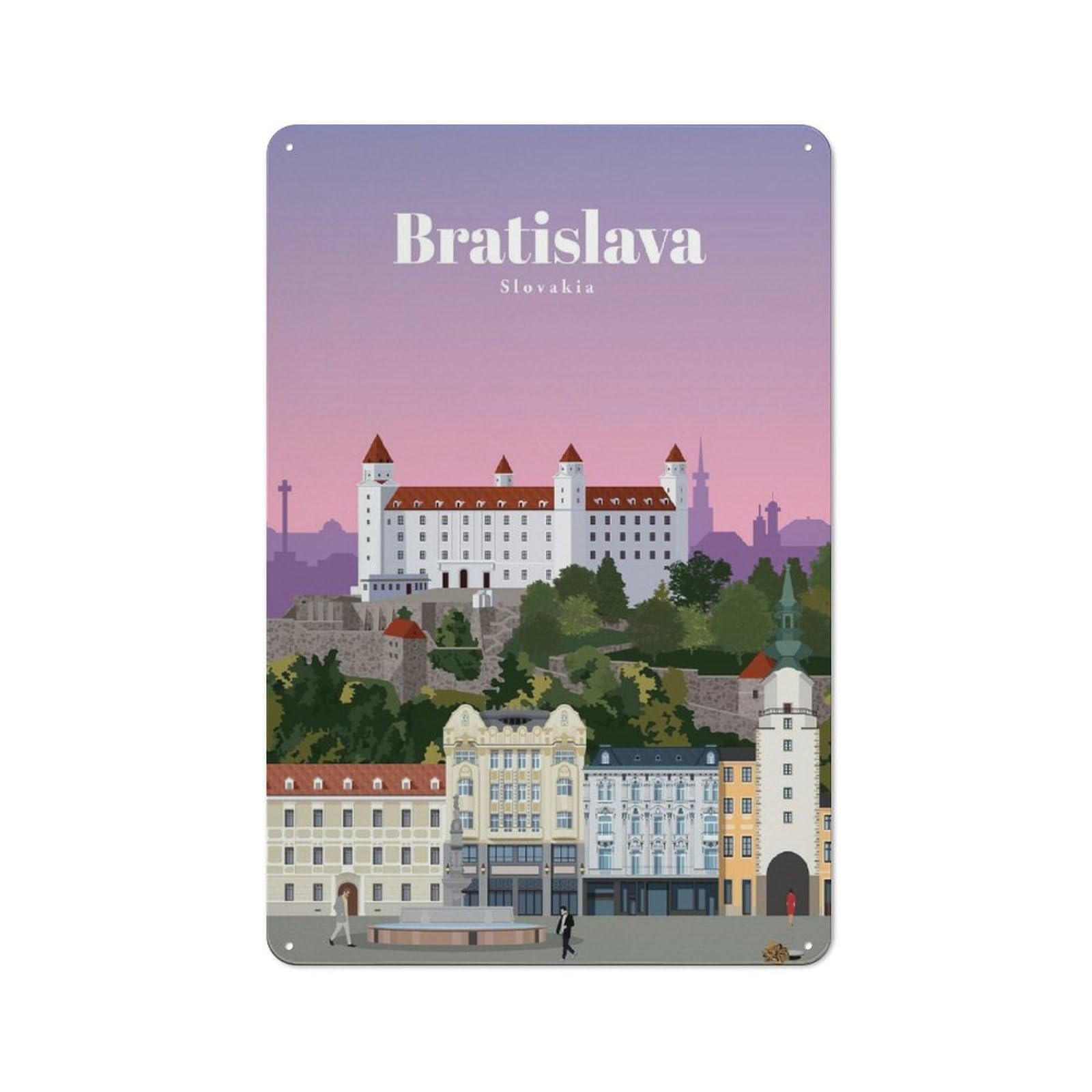Junmoney Travel To Bratislava Rustic Tin Wall Plaque 30X20cm Featuring For Pub Or Café, A Decorative Christmas Gift For Café Interior Fans